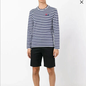 Comme Des Garcos Play  Twin Hart Stripped Long Sleeve Shirt